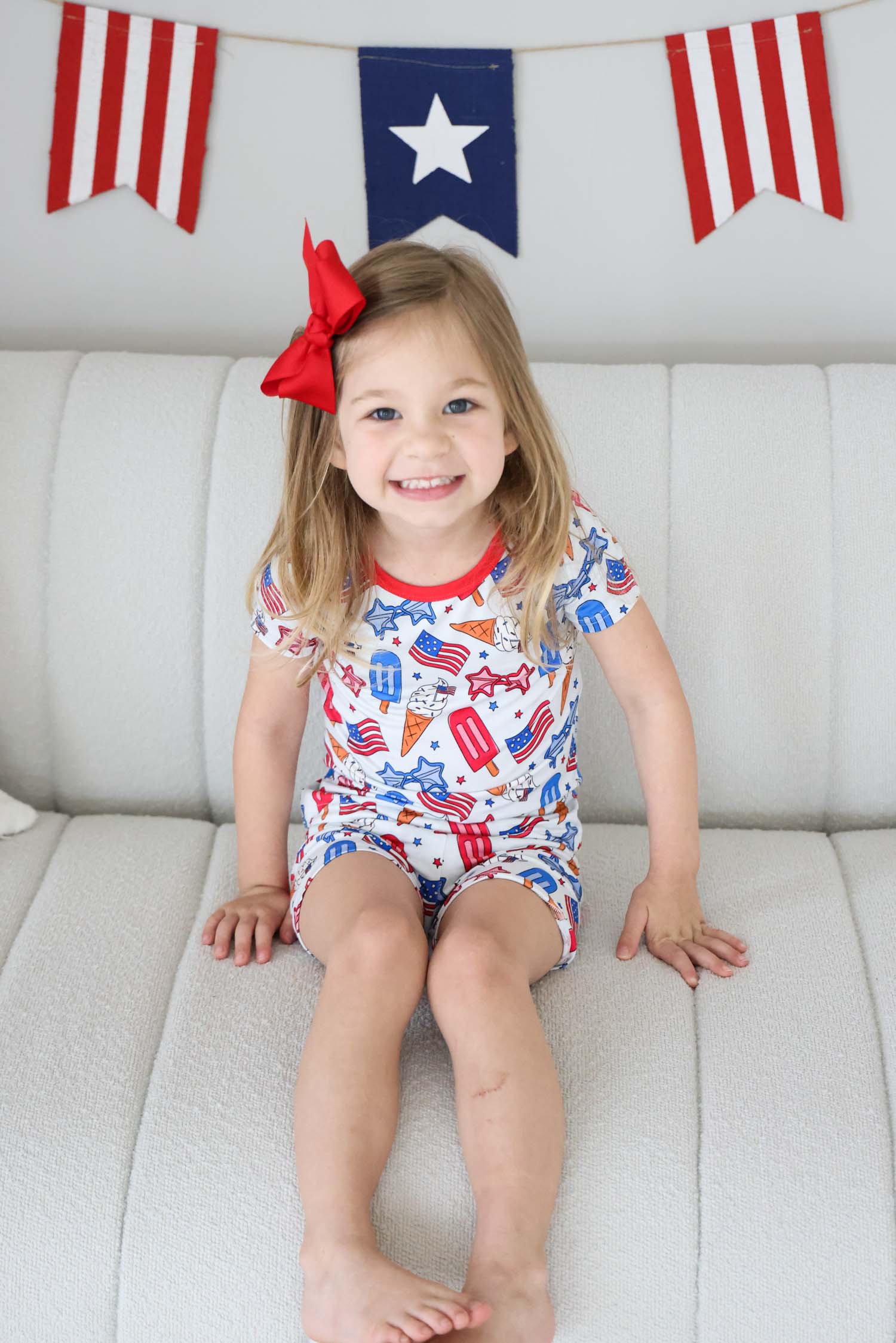Two Piece Short Pajama Set | Red, White & Cool