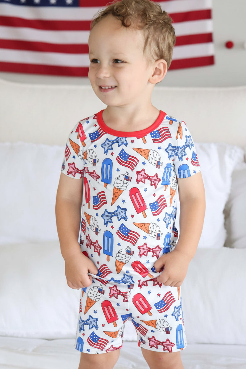 caden lane red white and cool two piece short bamboo pajama set - 4th of july patriotic kids pjs