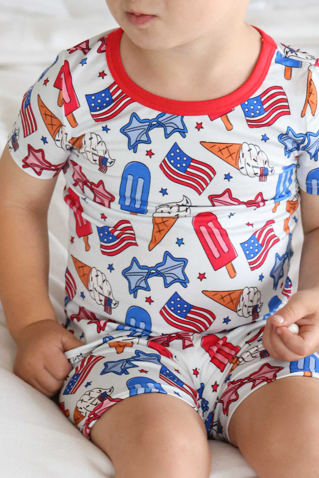 caden lane 4th of july short pajama set - red white and cool patriotic bamboo kids pjs