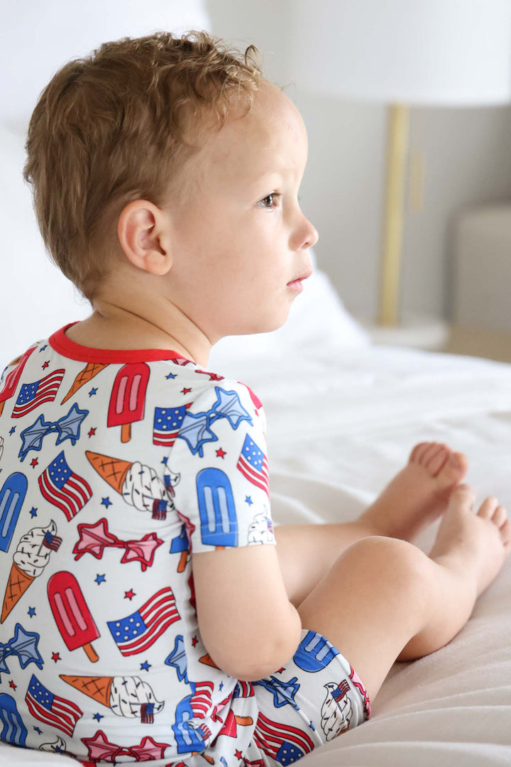 caden lane patriotic red white and cool bamboo pajama set - 4th of july kids shorts and top
