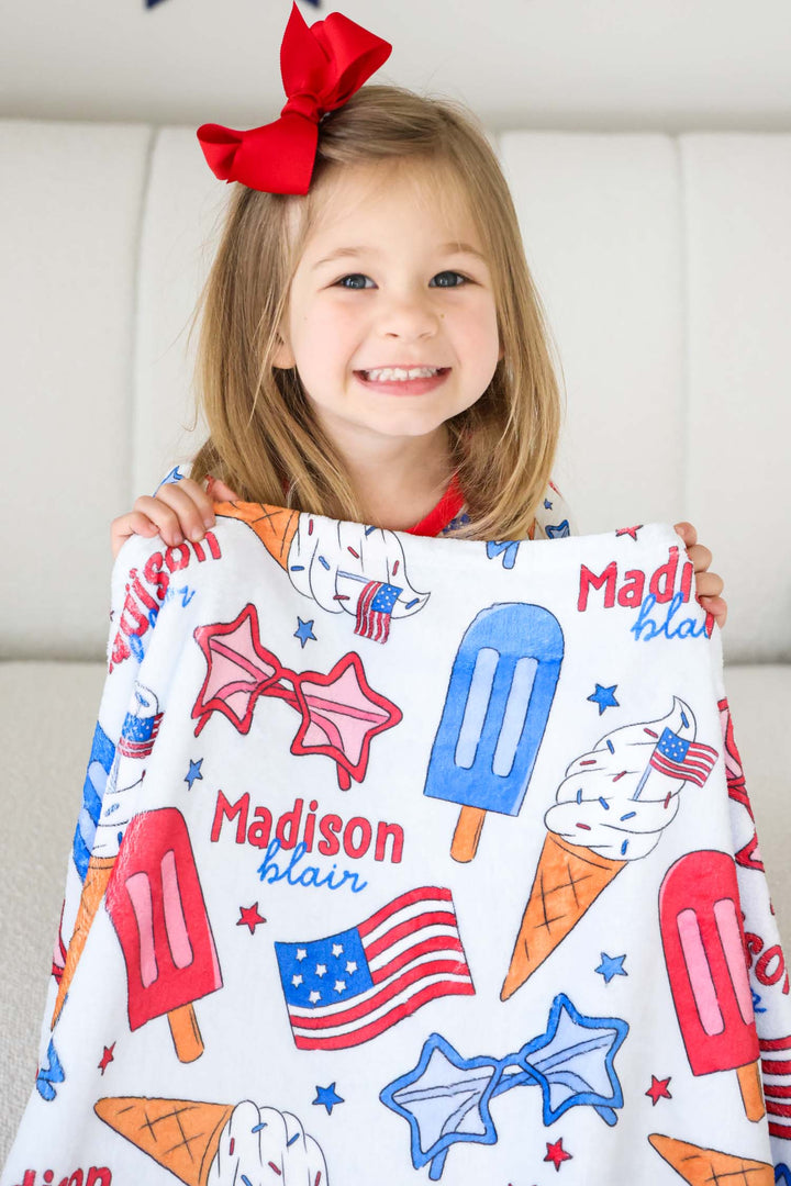 caden lane personalized red white and cool kids blanket - 4th of july patriotic personalized blanket