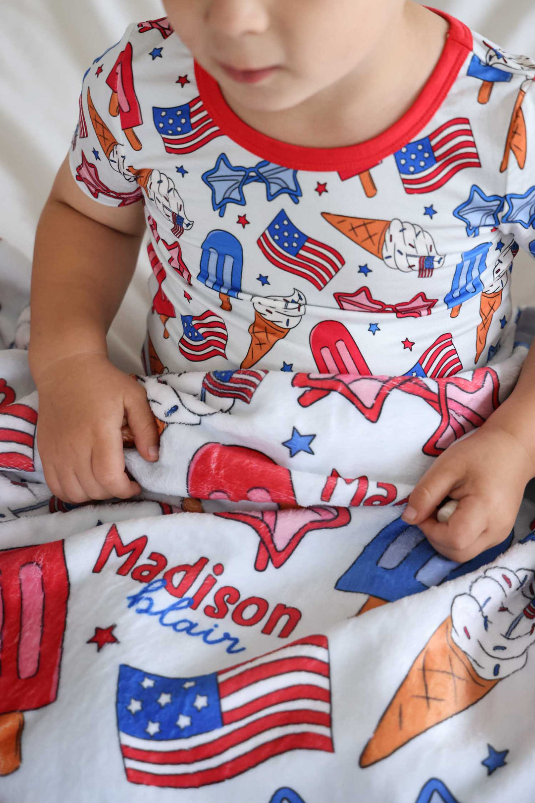 personalized red white and cool kids blanket - caden lane 4th of july patriotic sherpa blanket