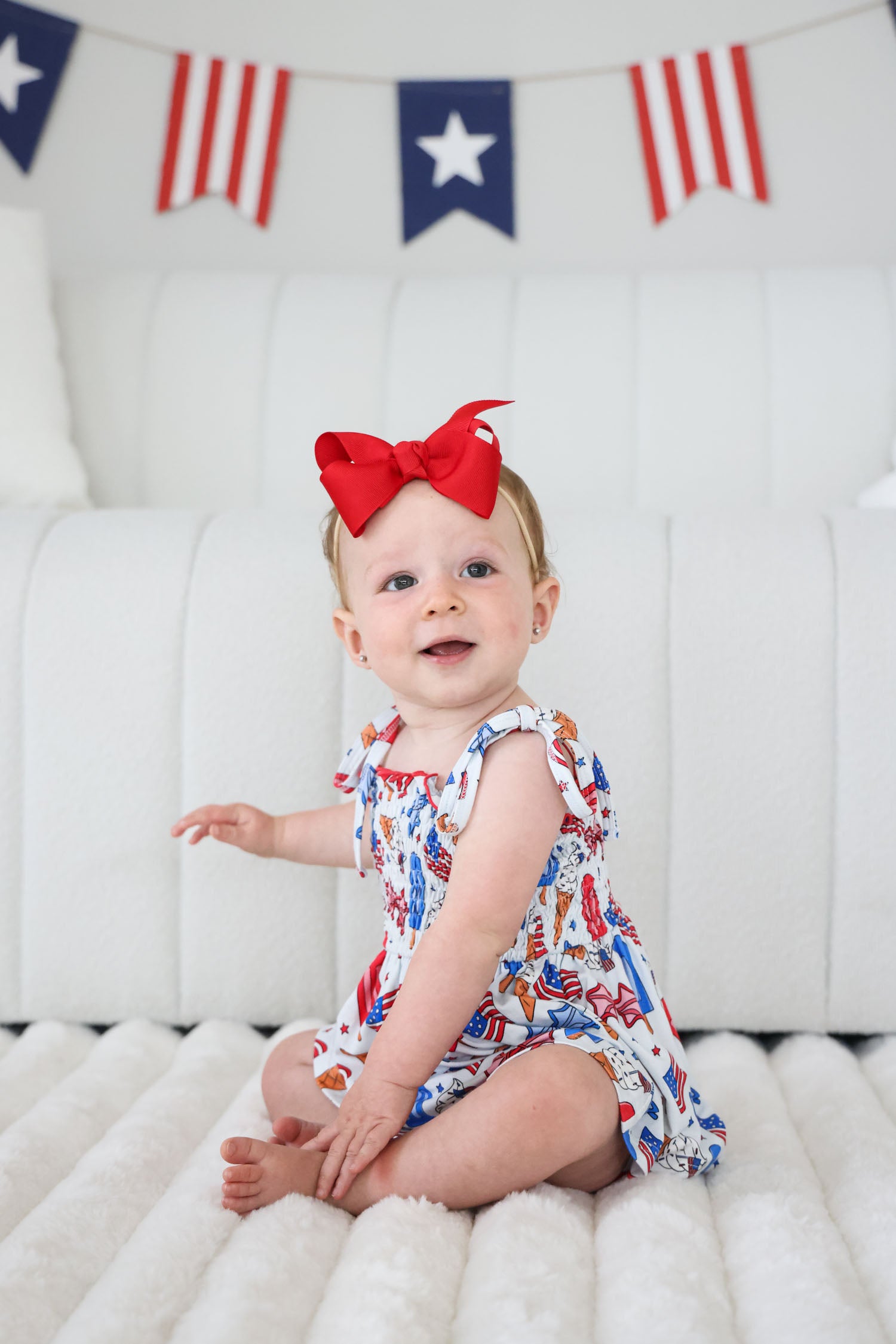 Smocked Twirl Bodysuit | Red, White & Cool