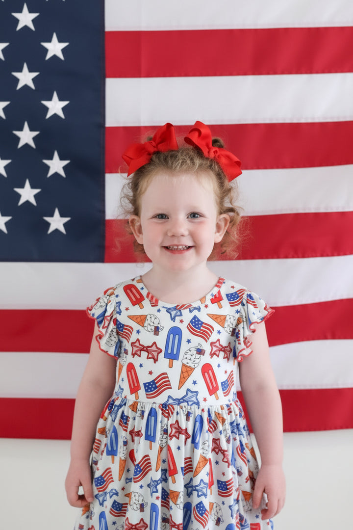 caden lane 4th of july ruffle twirl dress - red white and cool patriotic bamboo baby girl