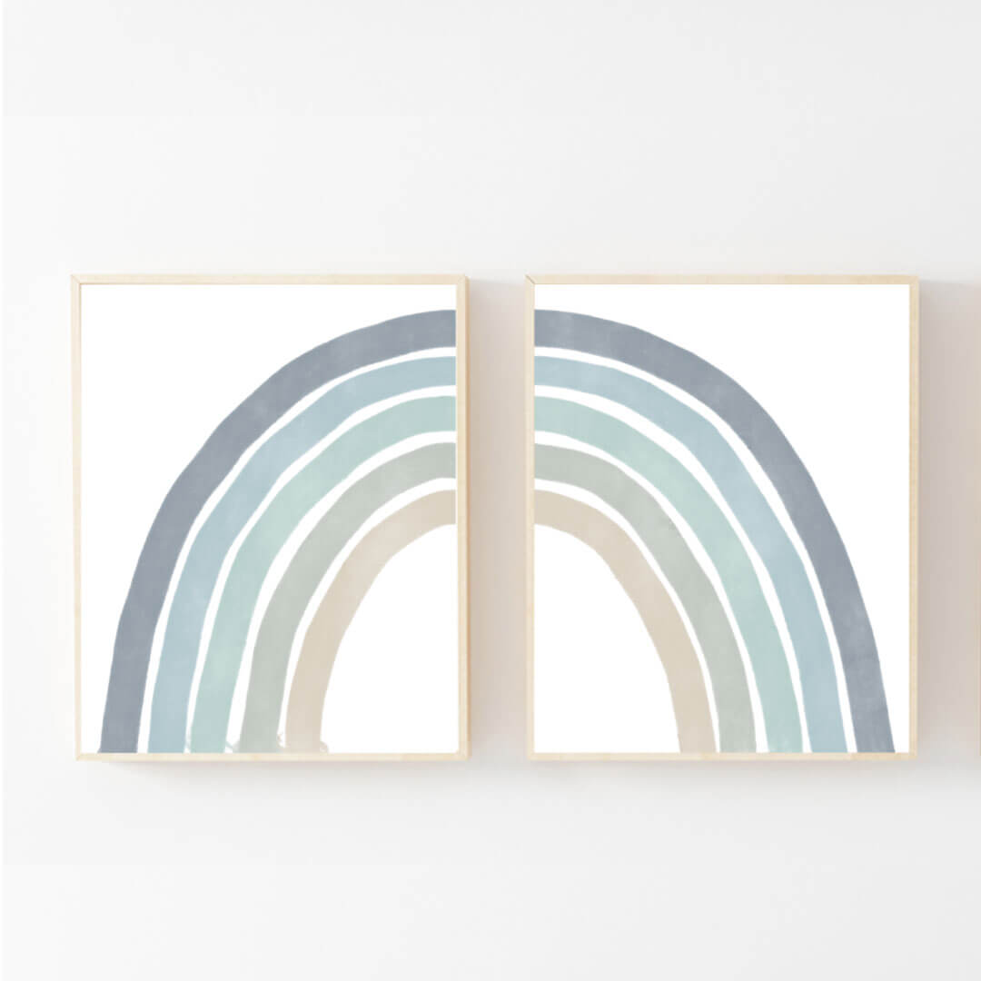 green and blue rainbow digital nursery wall art