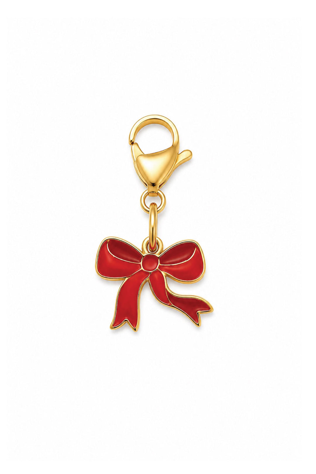 Lane & Leash red bow charm collar accessory with gold ring with lobster clasp and enamel red bow charm
