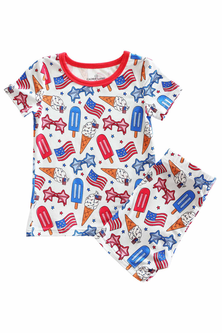caden lane red white and cool two piece short bamboo pajama set - 4th of july patriotic kids pjs