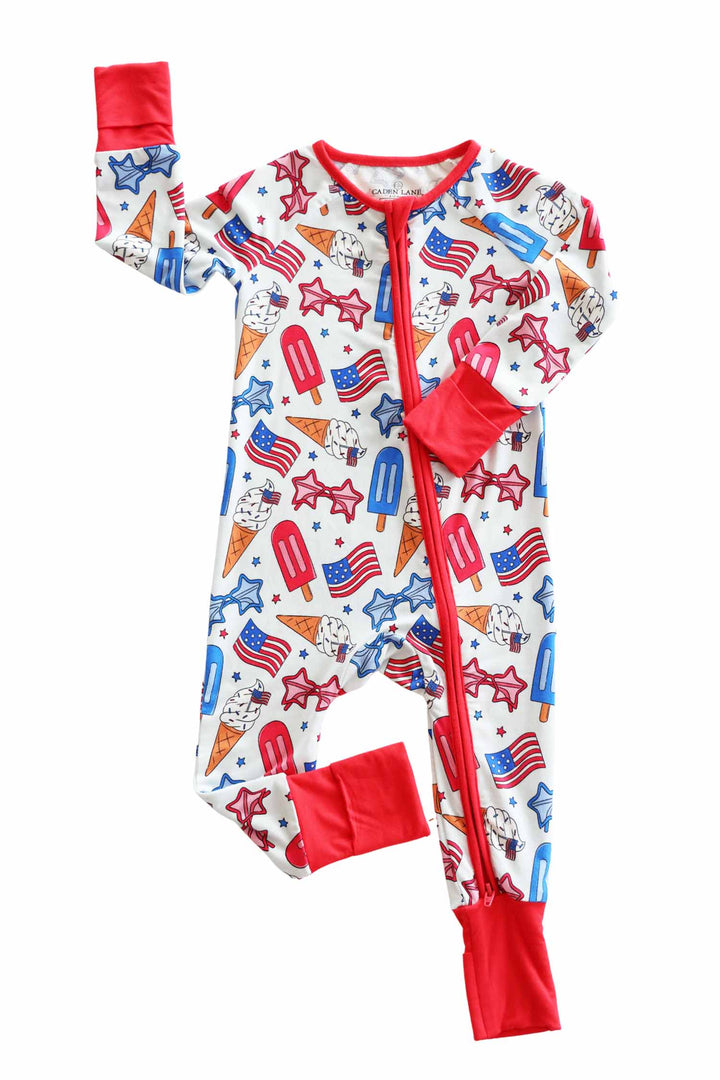 red, white & cool bamboo convertible zip romper - patriotic 4th of july baby outfit