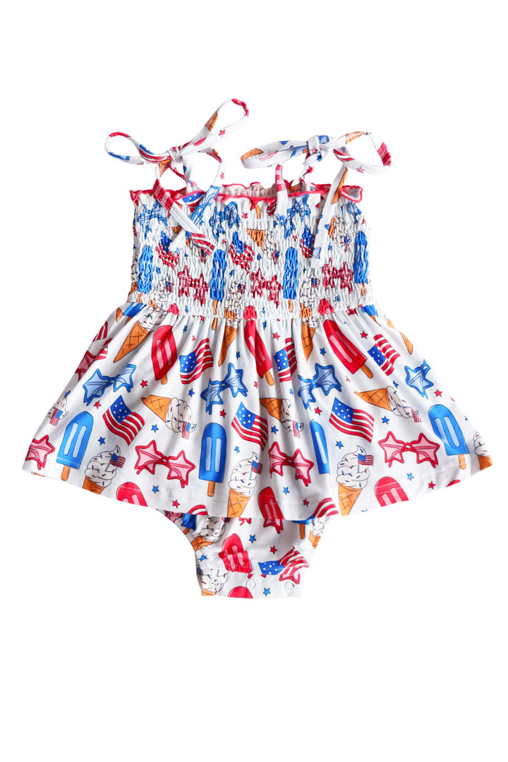 caden lane patriotic smocked twirl bodysuit in red white and cool - 4th of july baby girl