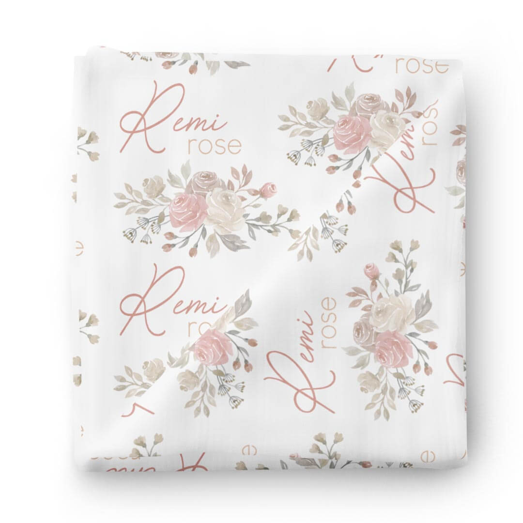 personalized swaddle blanket with roses 