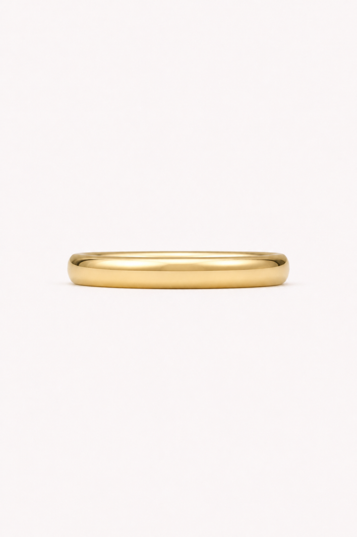 Caden Lane gold personalized ring with a smooth minimalist band, shown on a white background. 