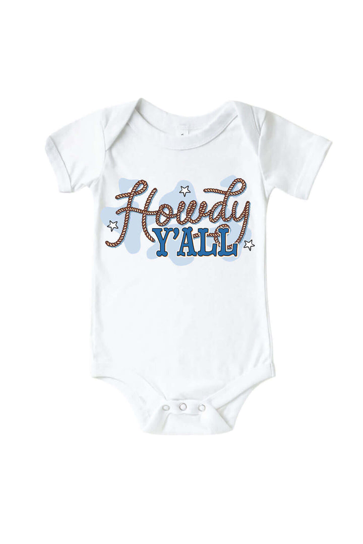 howdy y'all blue graphic bodysuit for babies 