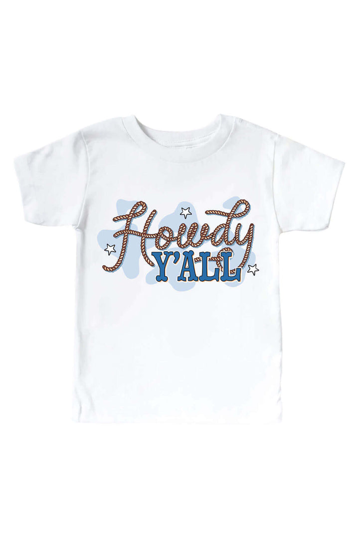 howdy y'all blue graphic tee for kids 
