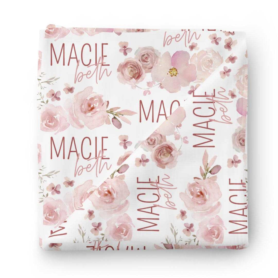 personalized baby name swaddle blanket mauve roses 