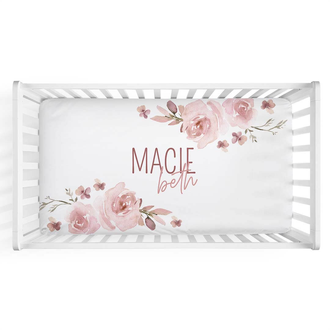 rose personalized crib sheet 