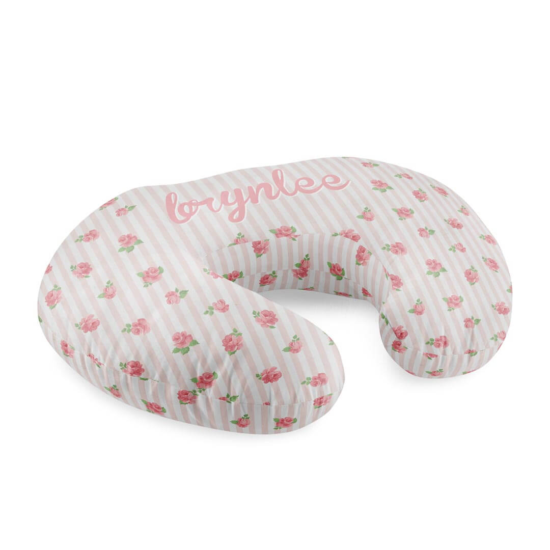 stripe and rose personalized nursing pillow cover for girls 