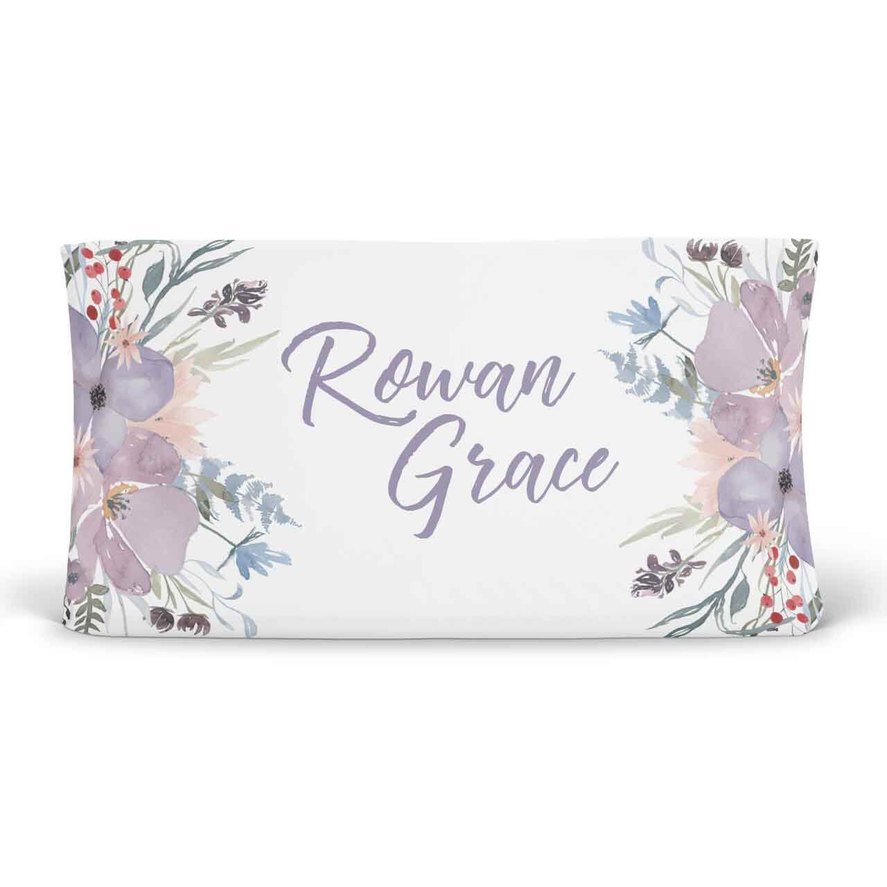 dusty purple floral personalized changing pad cover