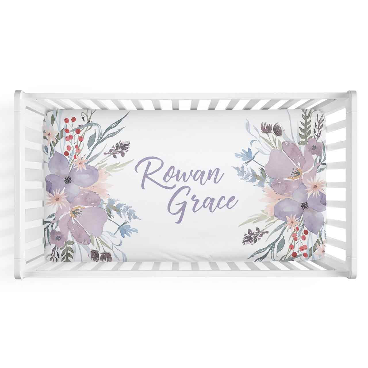 dusty purple bouquet personalized crib sheet