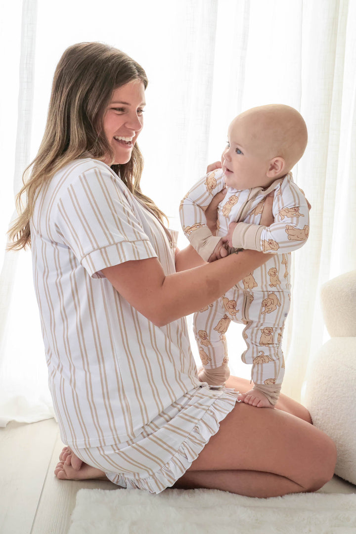 caden lane convertible zip romper with lab print for babies