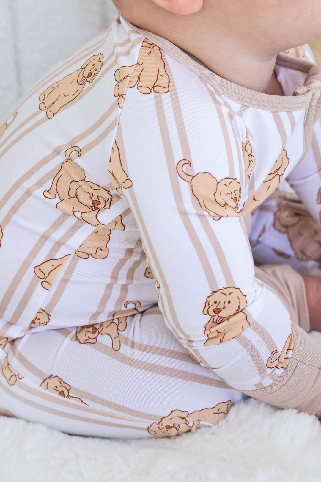 caden lane ruff life zip romper for babies – golden retriever and lab design