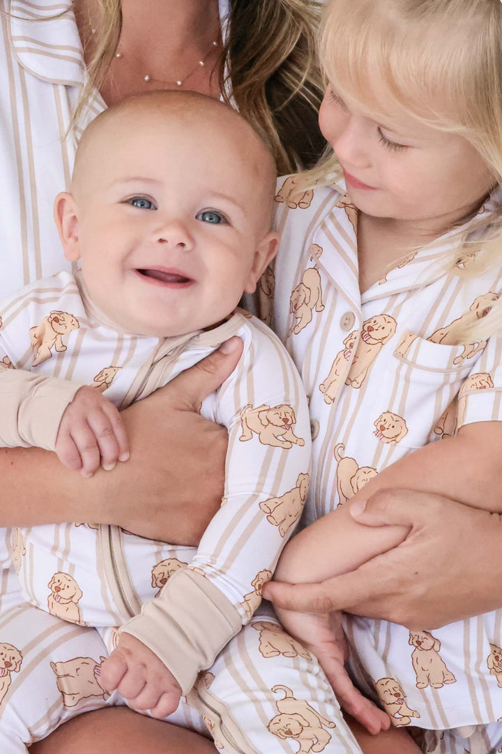 caden lane golden retriever print convertible zip romper for infants