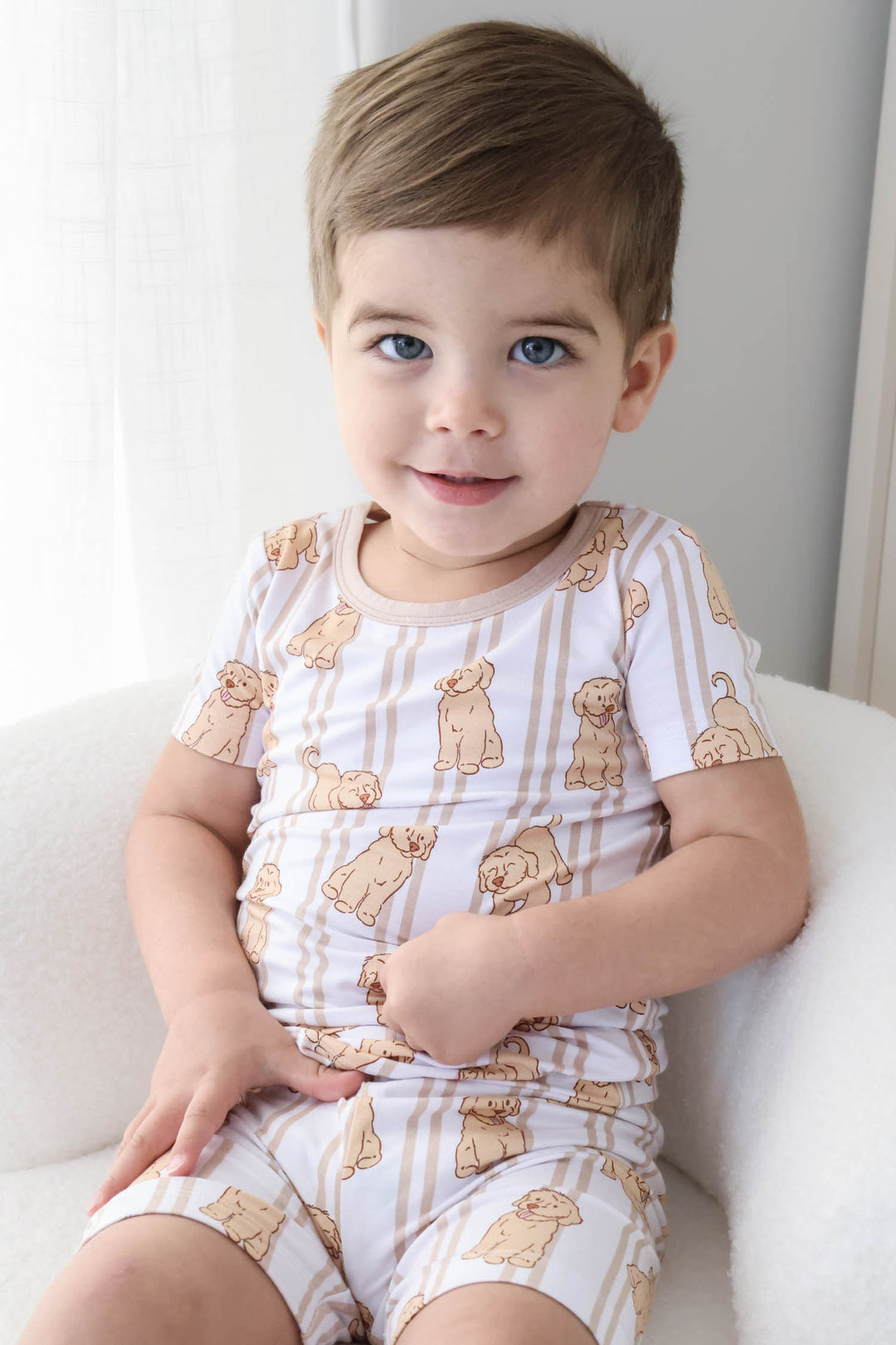 caden lane two piece pajama set with golden retriever print for babies