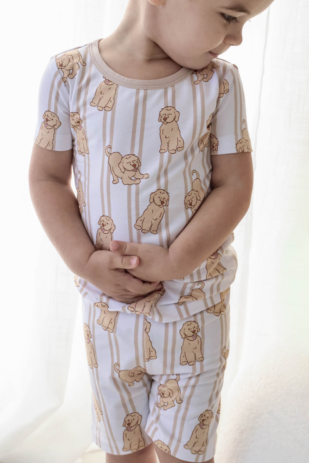 caden lane ruff life two piece pajama set with golden retriever print