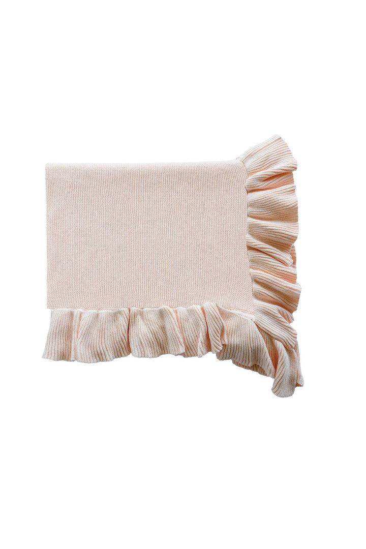 Embroidered Knit Blanket With Ruffle | Tea Rose