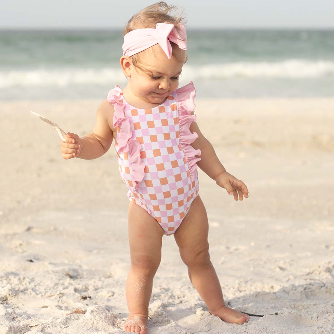 pink and orange checkered one piece 