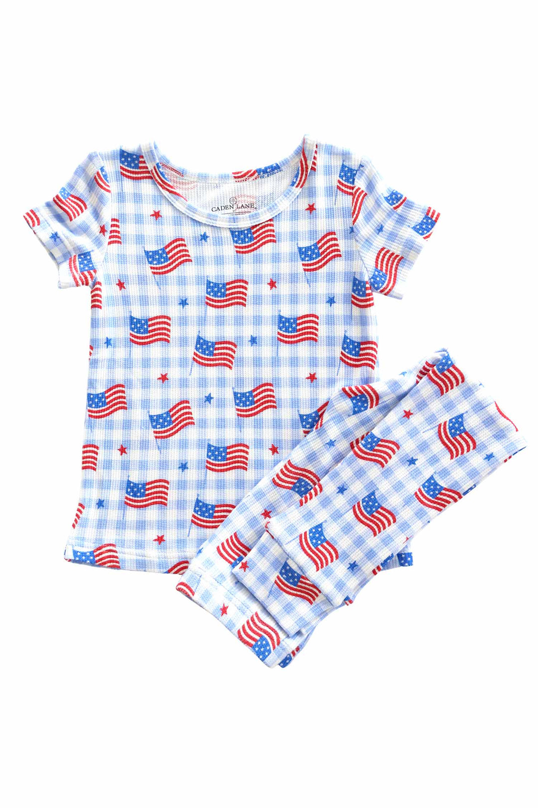 bamboo waffle red two piece pajama set - star spangled picnic - 4th of july gingham