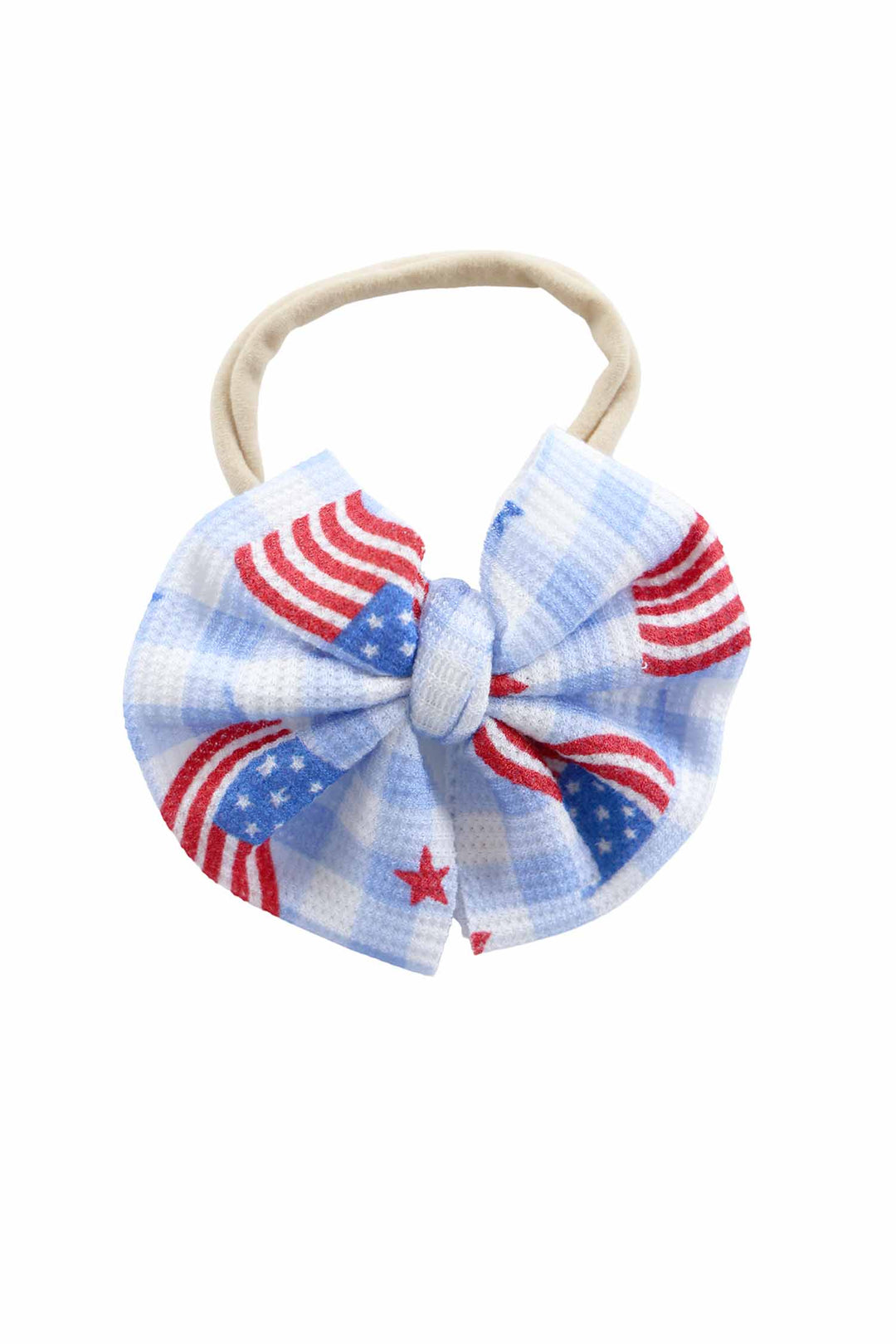 bamboo waffle red bow headband in star spangled picnic print - 4th of july