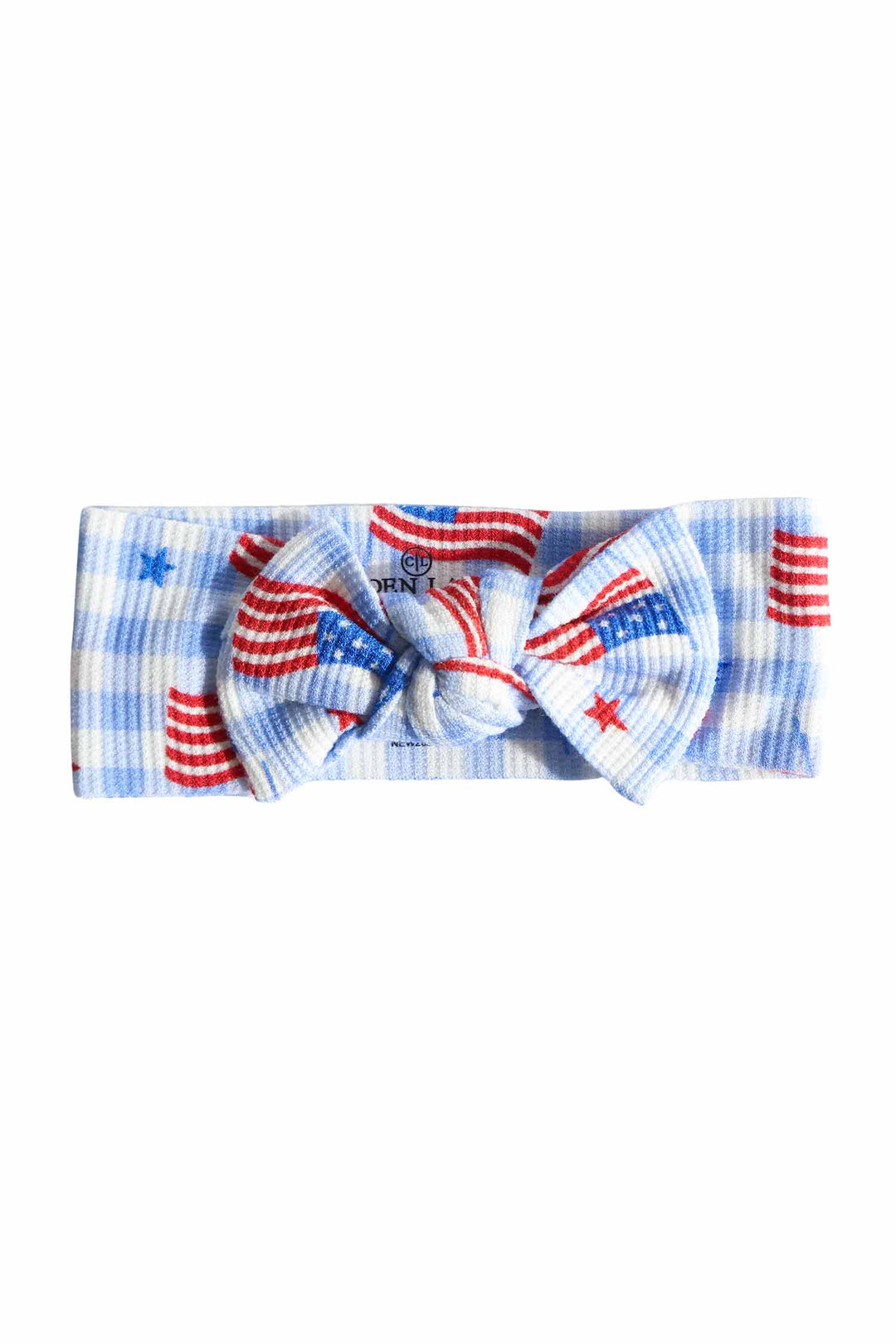 bamboo waffle red bow headband in star spangled picnic print - 4th of july