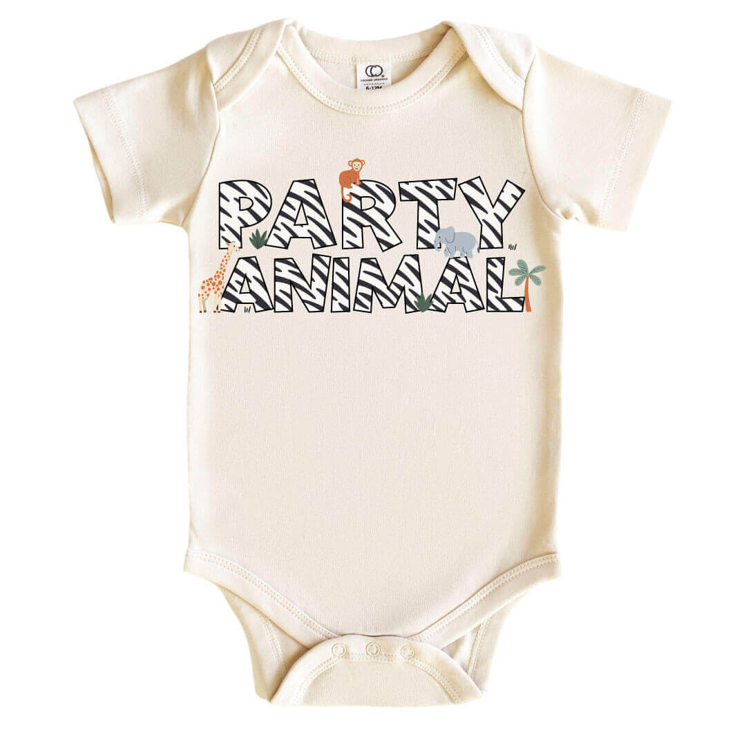 party animal zebra print graphic bodysuit for babies 