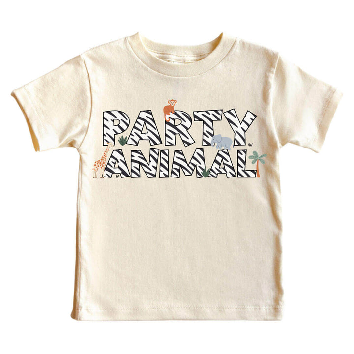party animal zebra print airlume cotton tee for kids with safari animals 