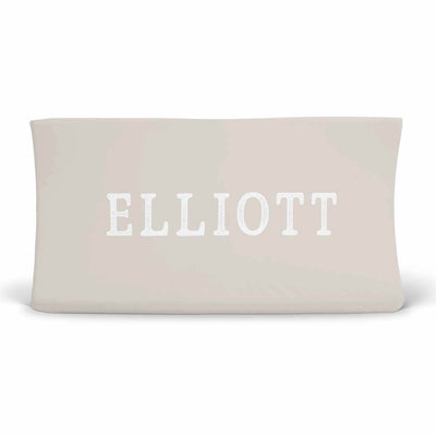Personalized Baby Name Soft Taupe Sand Color Jersey Knit Changing Pad Cover with Block Print