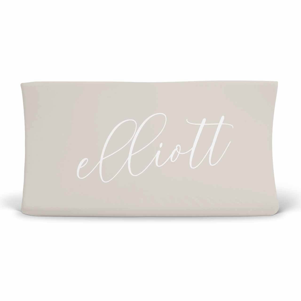 Personalized Soft Taupe Sand Color Jersey Knit Changing Pad Cover in Script
