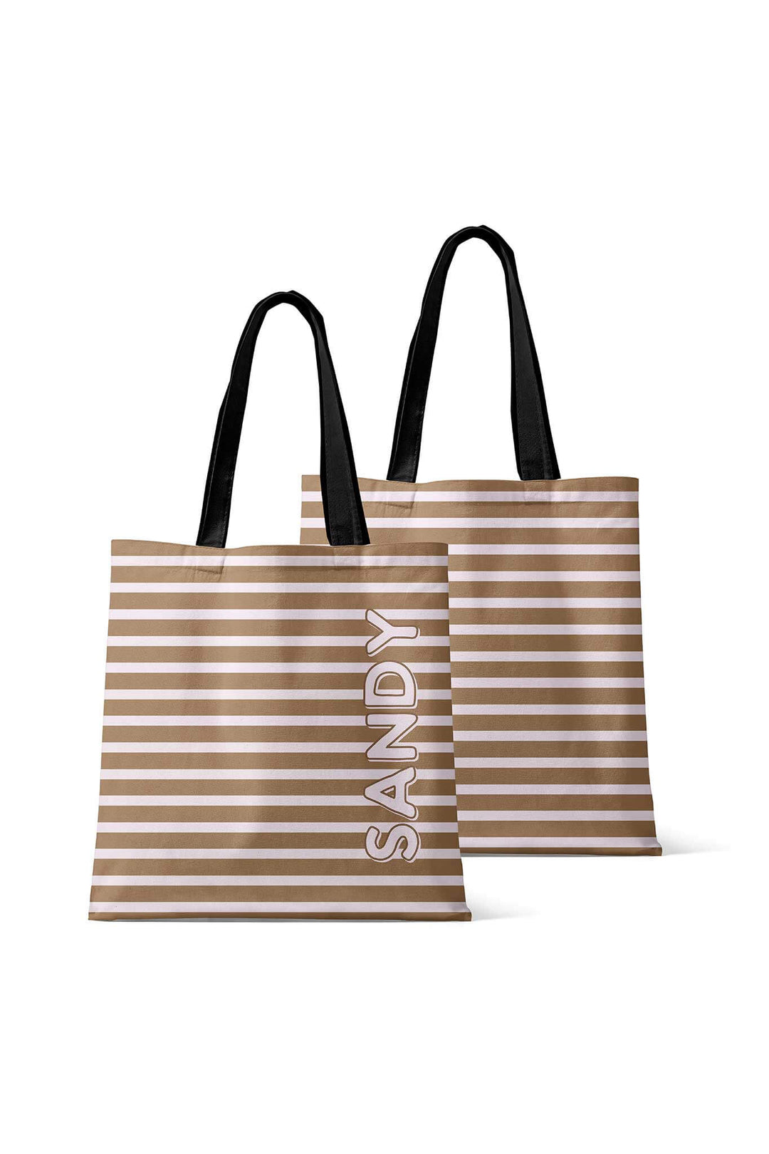 neutral stripe personalized tote bag