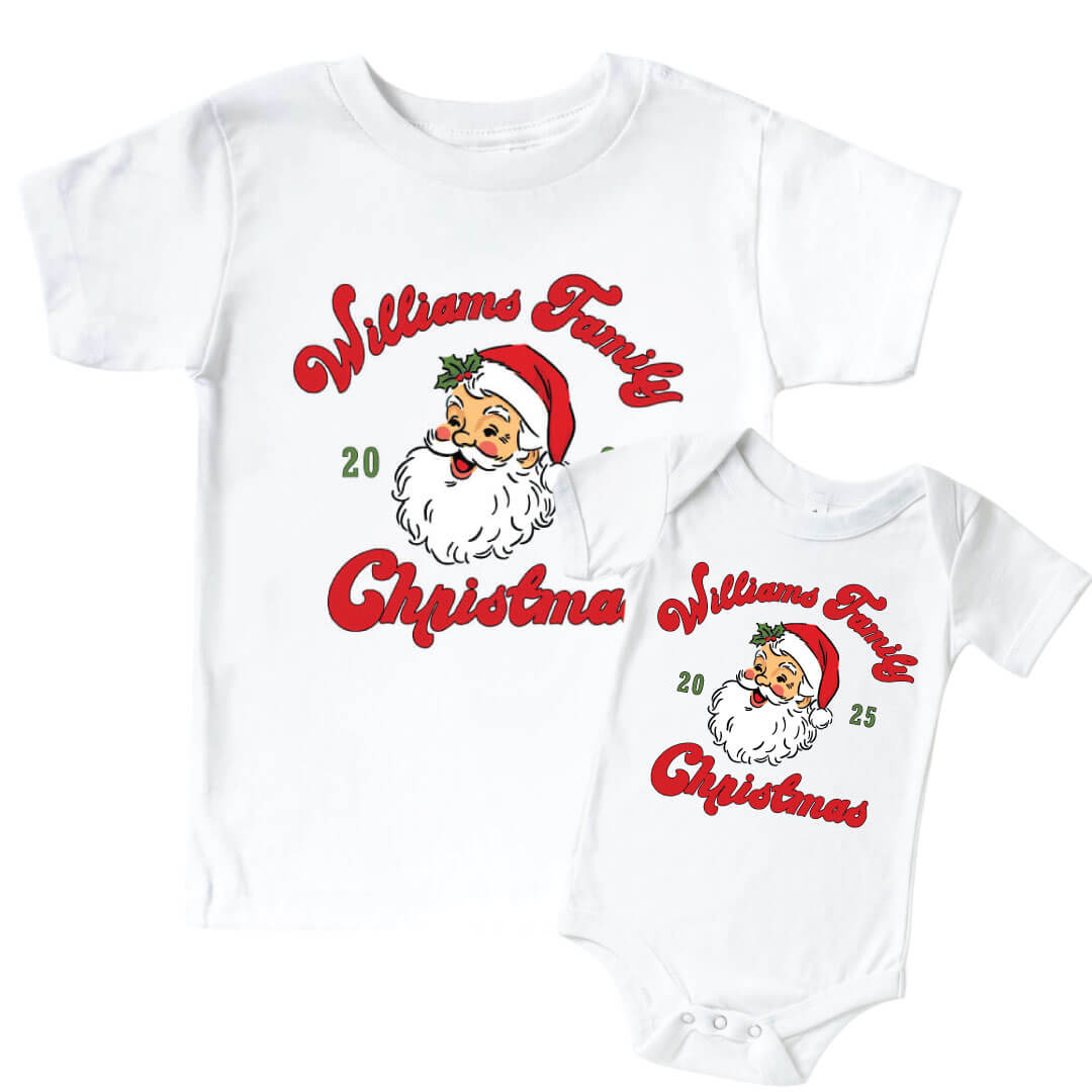 Personalized Santa Family Christmas Graphic Bodysuit & Kids Tee | White