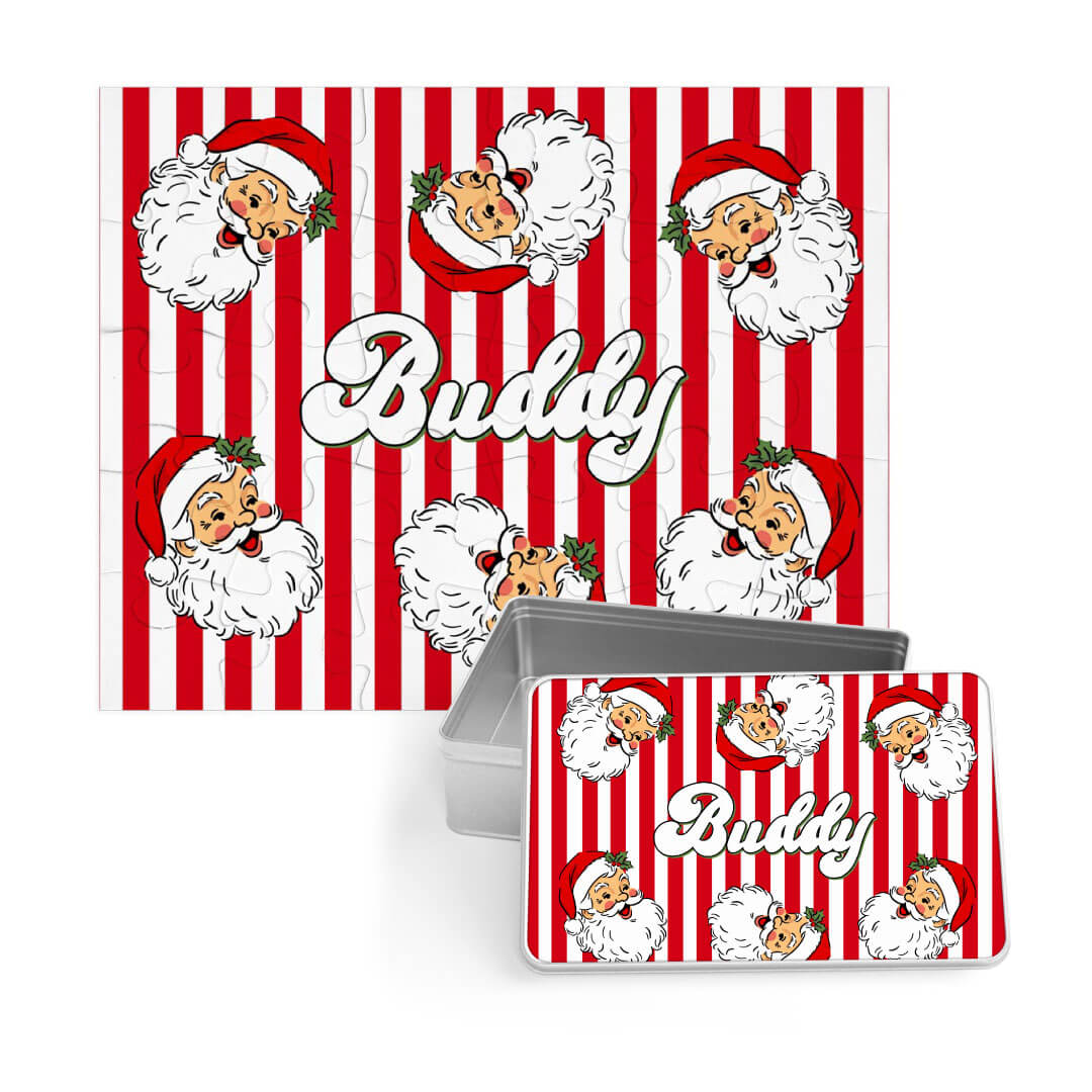 Santa Claus Lane Kids Personalized 30 Piece Puzzle with custom tin