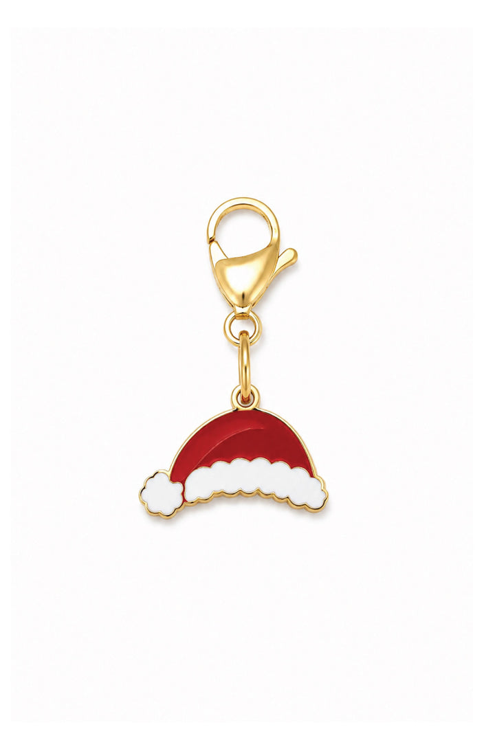 Lane & Leash Santa hat charm collar accessory with gold ring with lobster clasp and enamel red-and-white Santa hat charm.