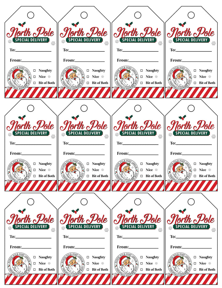 north pole special delivery gift tags