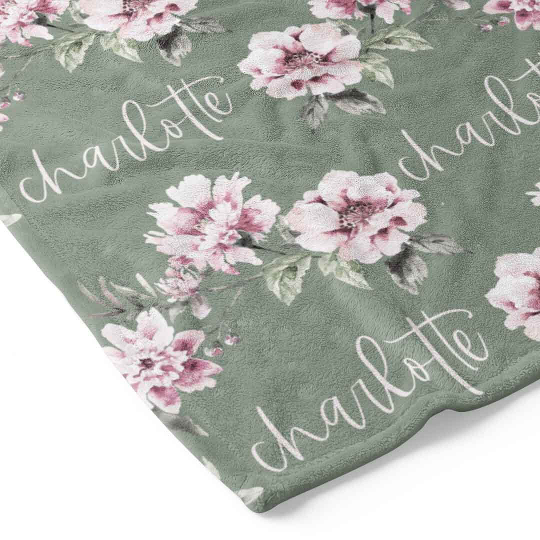 personalized toddler blanket sage and blush floral 