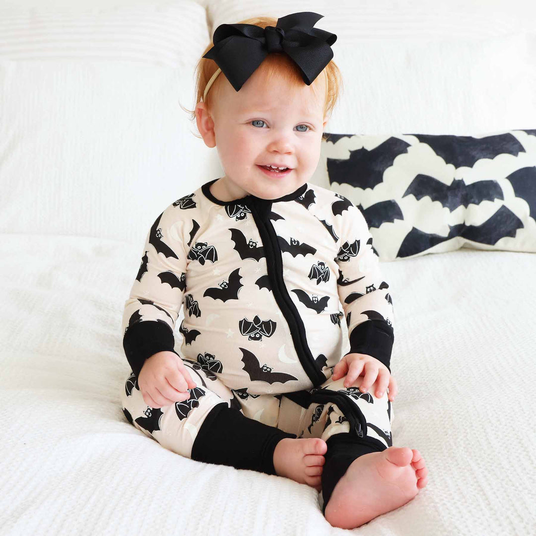 scaredy bats convertible zip romper for toddlers