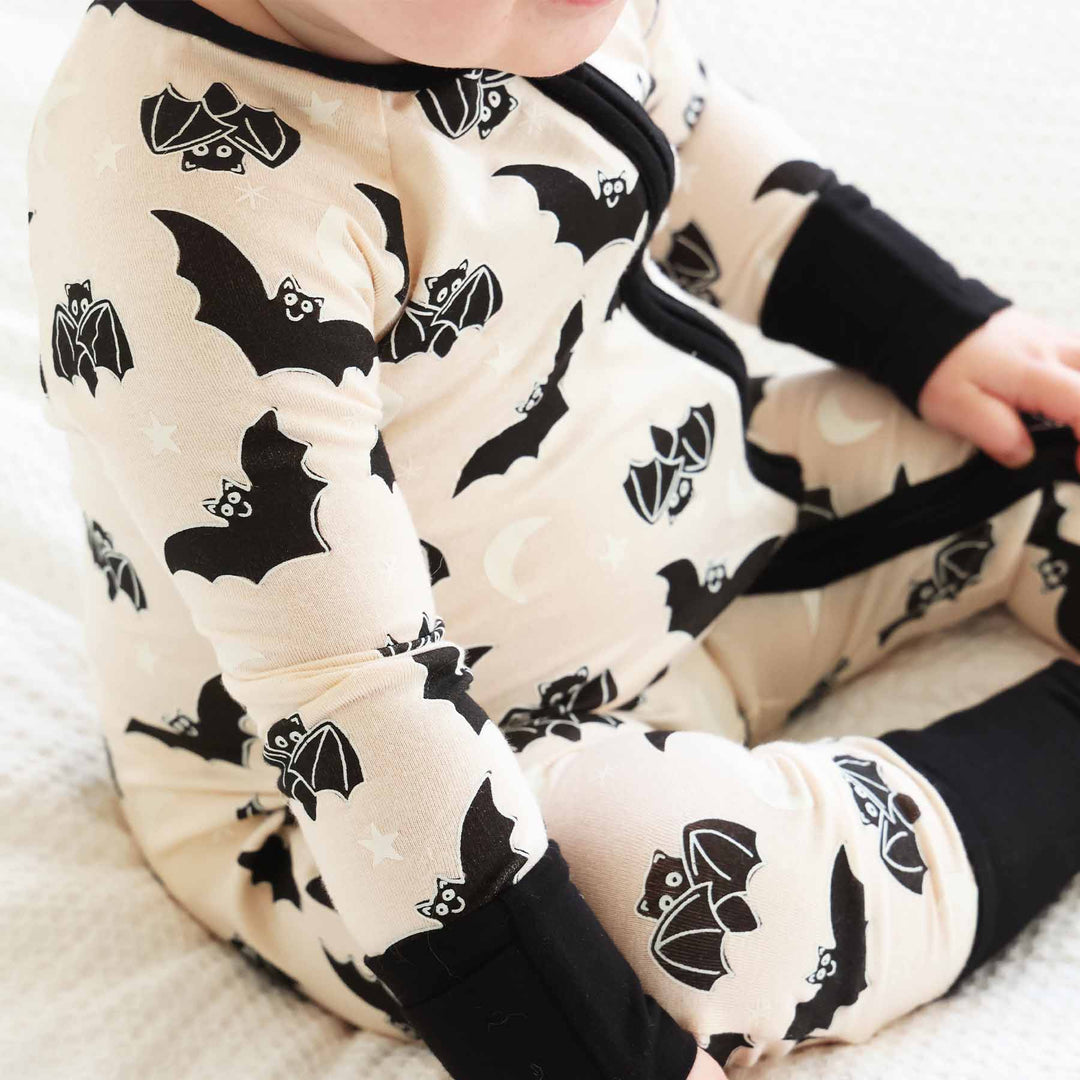 halloween pajama romper for babies with bats 