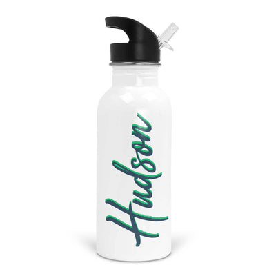 azure and lime script personalized kids water bottle