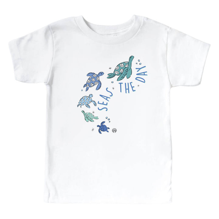 blue and green sea turtle seas the day short sleeve graphic tee for girls 