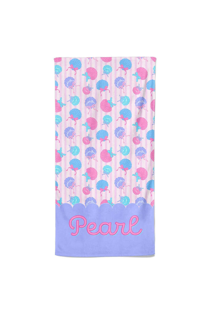 colorful seashell personalized beach towel for kids 