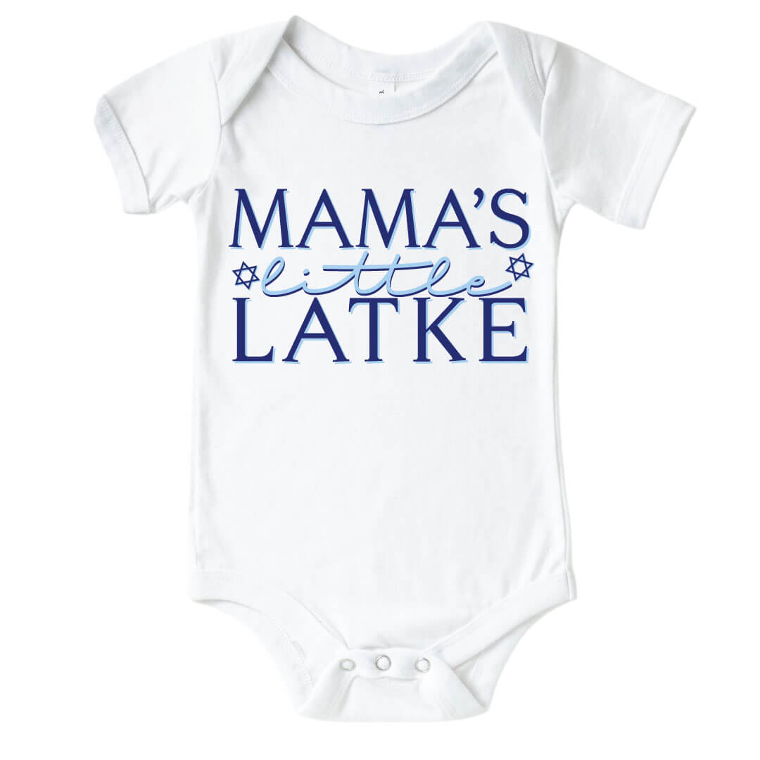 hanukkah graphic bodysuit that says mama's little latke