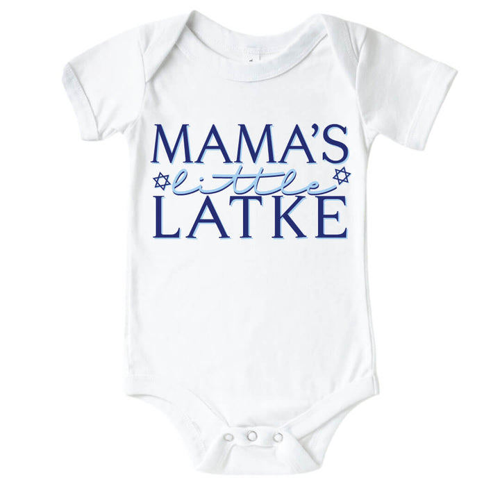 hanukkah graphic bodysuit that says mama's little latke