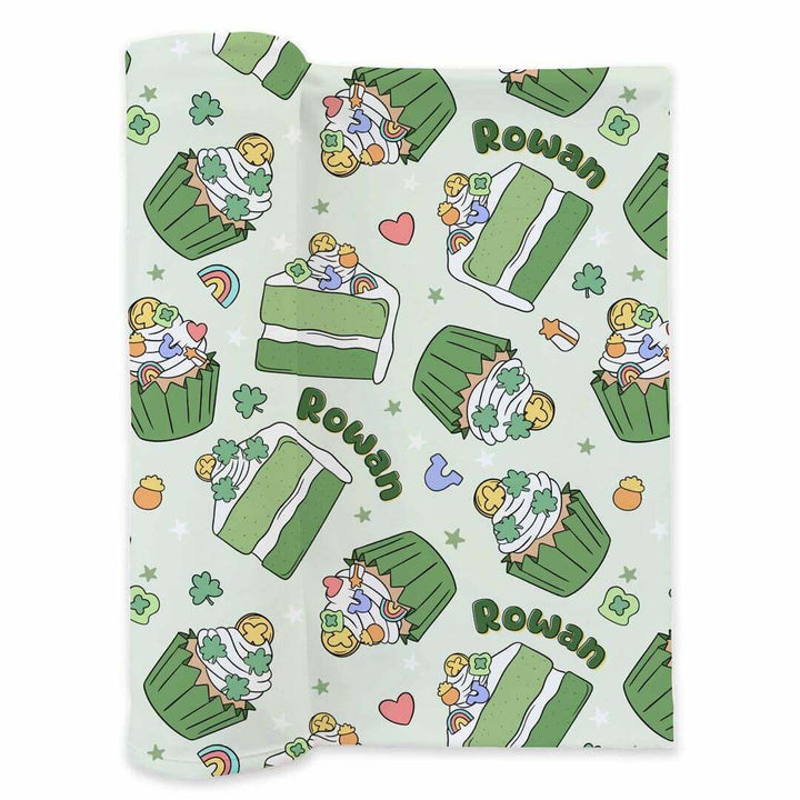 green cake and cupcake personalized newborn swaddle blanket 